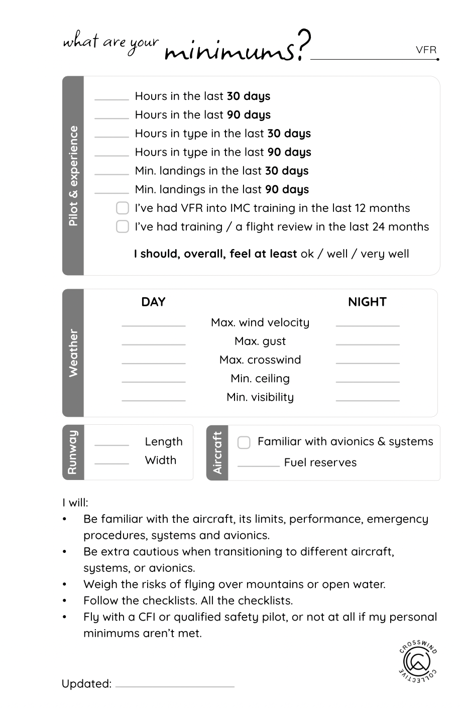VFR Personal Minimums Worksheet - Free Printable for Pilots